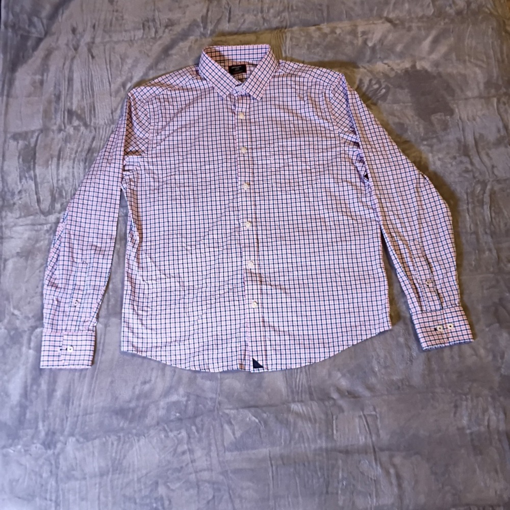 UNTUCKit Edwards-Perf Mens Large Regular Fit Pink Blue Check Button Down Shirt